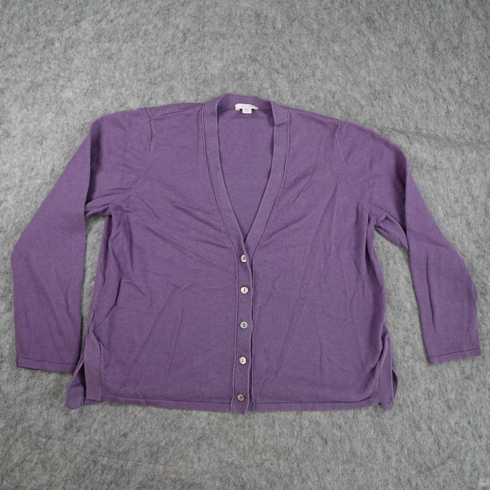 J Jill Cardigan Women Medium Petite Purple Cotton Silk Wool Blend V Neck Button